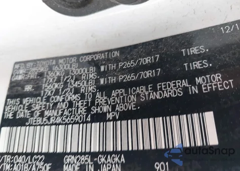 2019 Toyota 4Runner Trd Off Road Premium from USA, damaged, VIN JTEBU5JR4K5659014